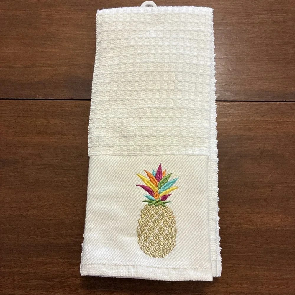 Embroidered Pineapple Kitchen Towels 100% Cotton Set of 2 16